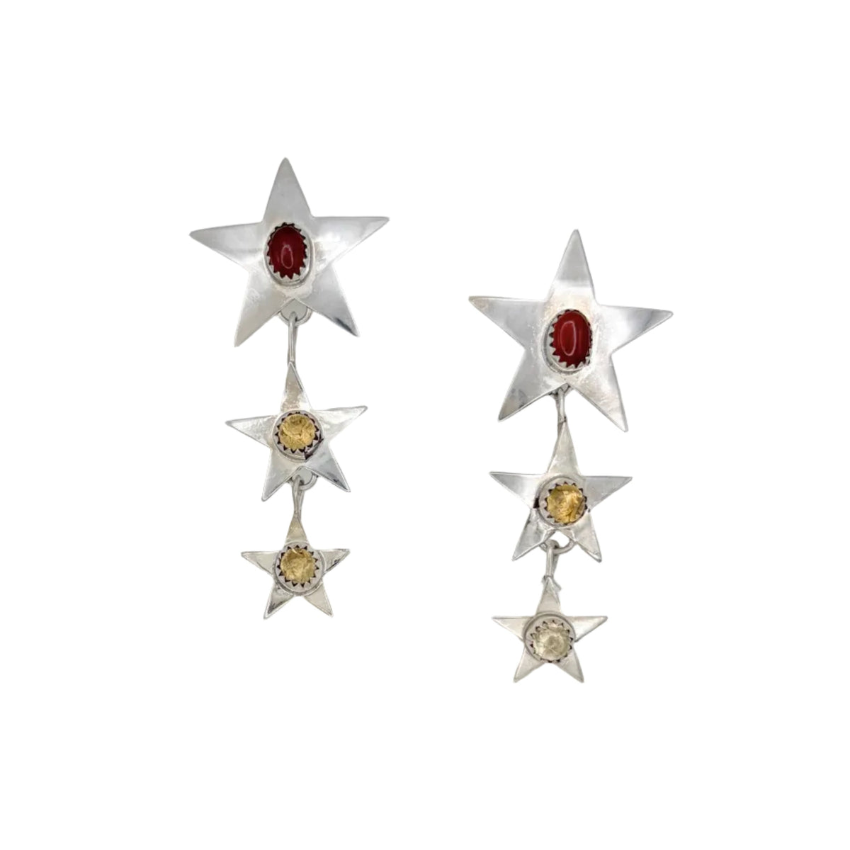 Vintage Sterling Multi Cabochon Star Drop Earrings