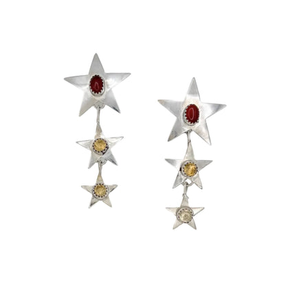 Vintage Sterling Multi Cabochon Star Drop Earrings