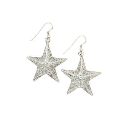 Vintage Sterling Etched Star Earrings