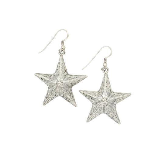Vintage Sterling Etched Star Earrings