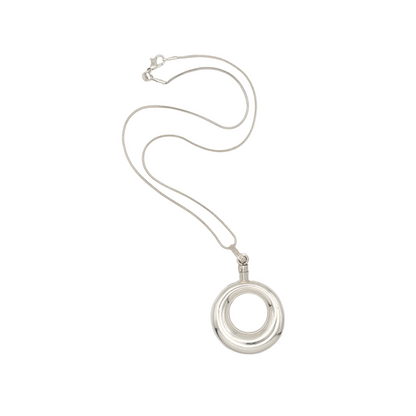 Modernist Sterling Open Circle Perfume Bottle Necklace