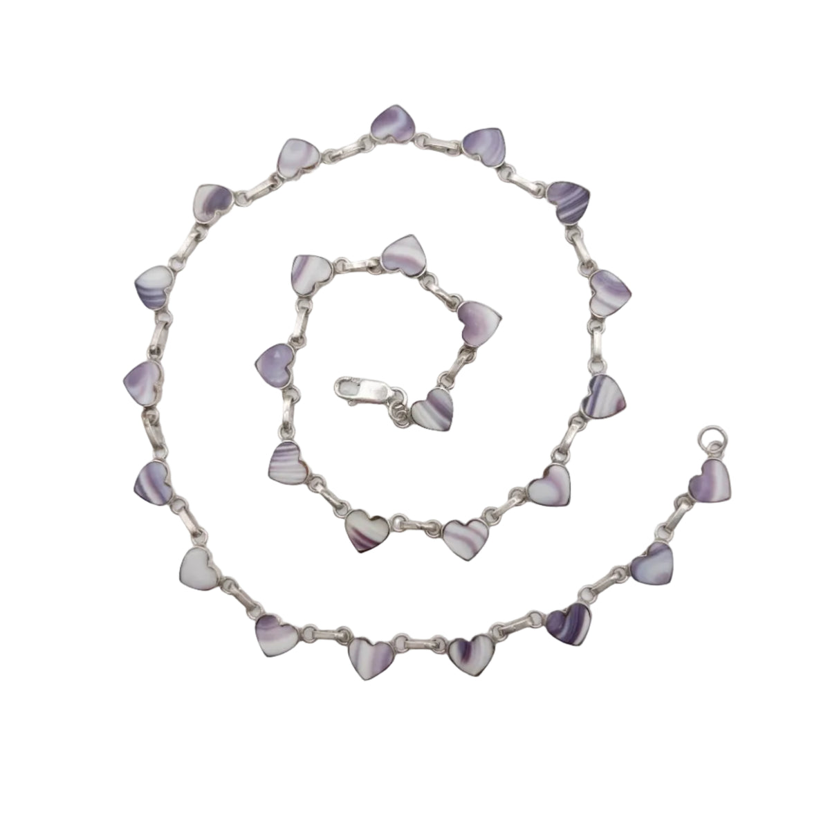 Vintage Sterling Wampum Heart Link Necklace