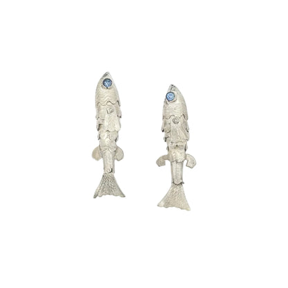 Vintage Sterling Articulated Fish Earrings