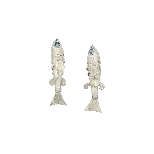 Vintage Sterling Articulated Fish Earrings