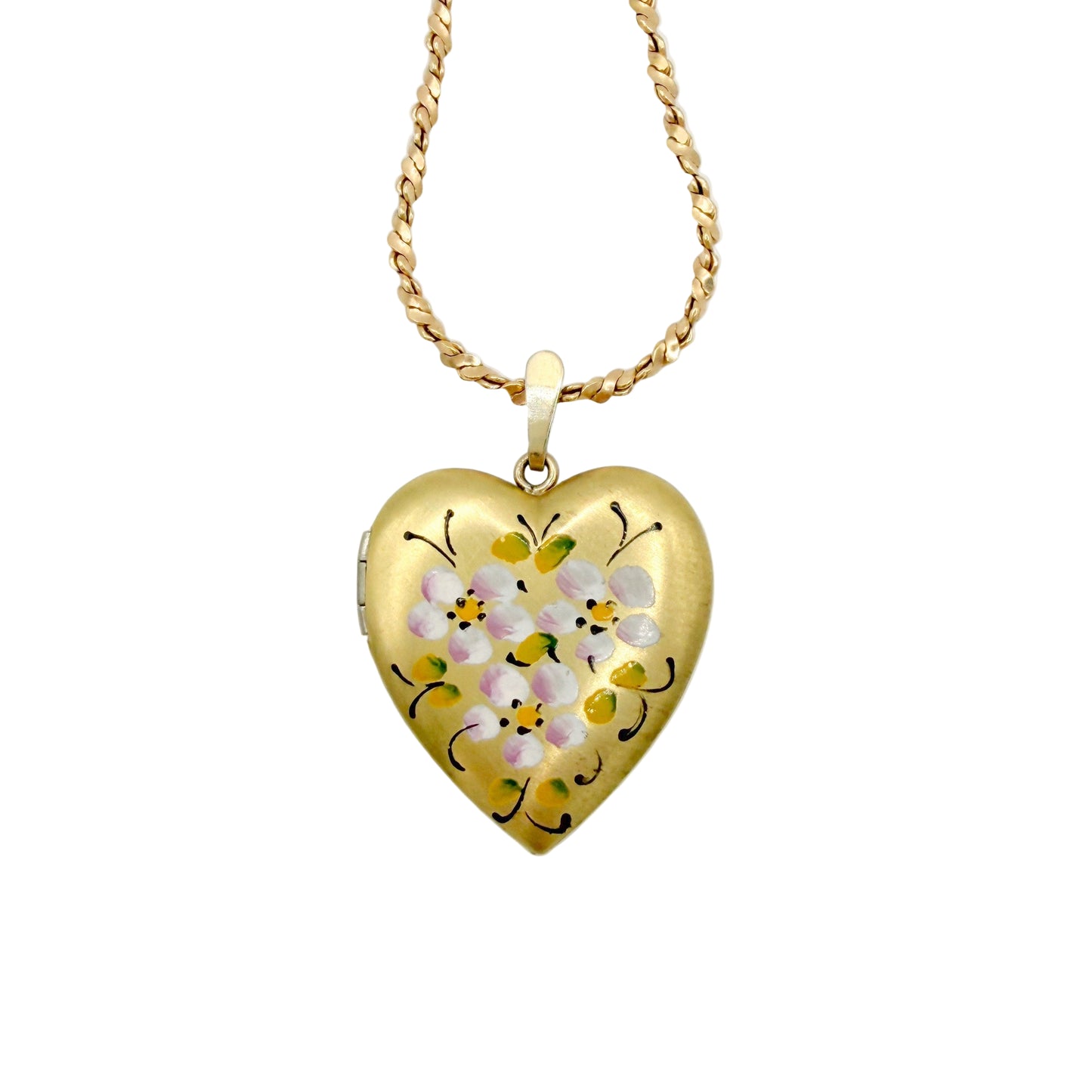 Vintage Gold Filled Hand Painted Locket Necklace
