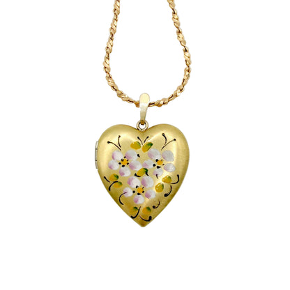 Vintage Gold Filled Hand Painted Locket Necklace