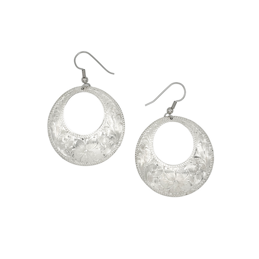 Vintage Sterling Floral Etched Hoop Earrings