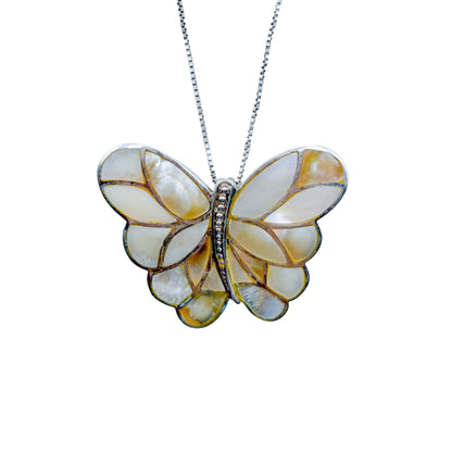 Vintage Sterling MOP Butterfly Necklace