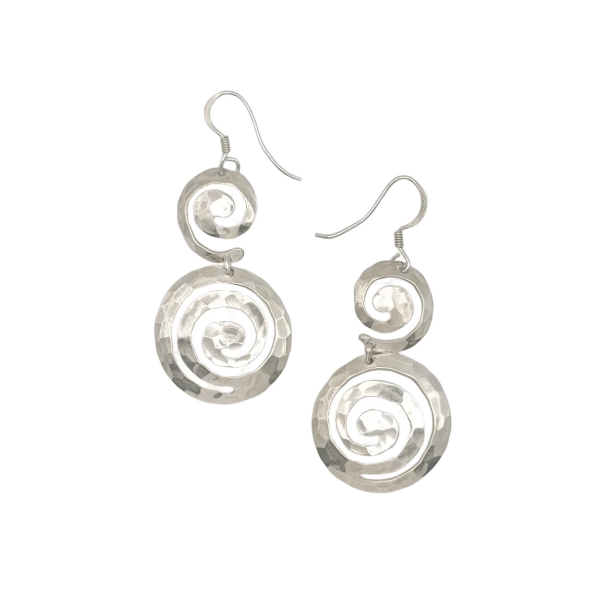 Vintage Sterling Hammered Swirl Drop Earrings