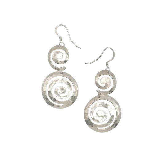 Vintage Sterling Hammered Swirl Drop Earrings