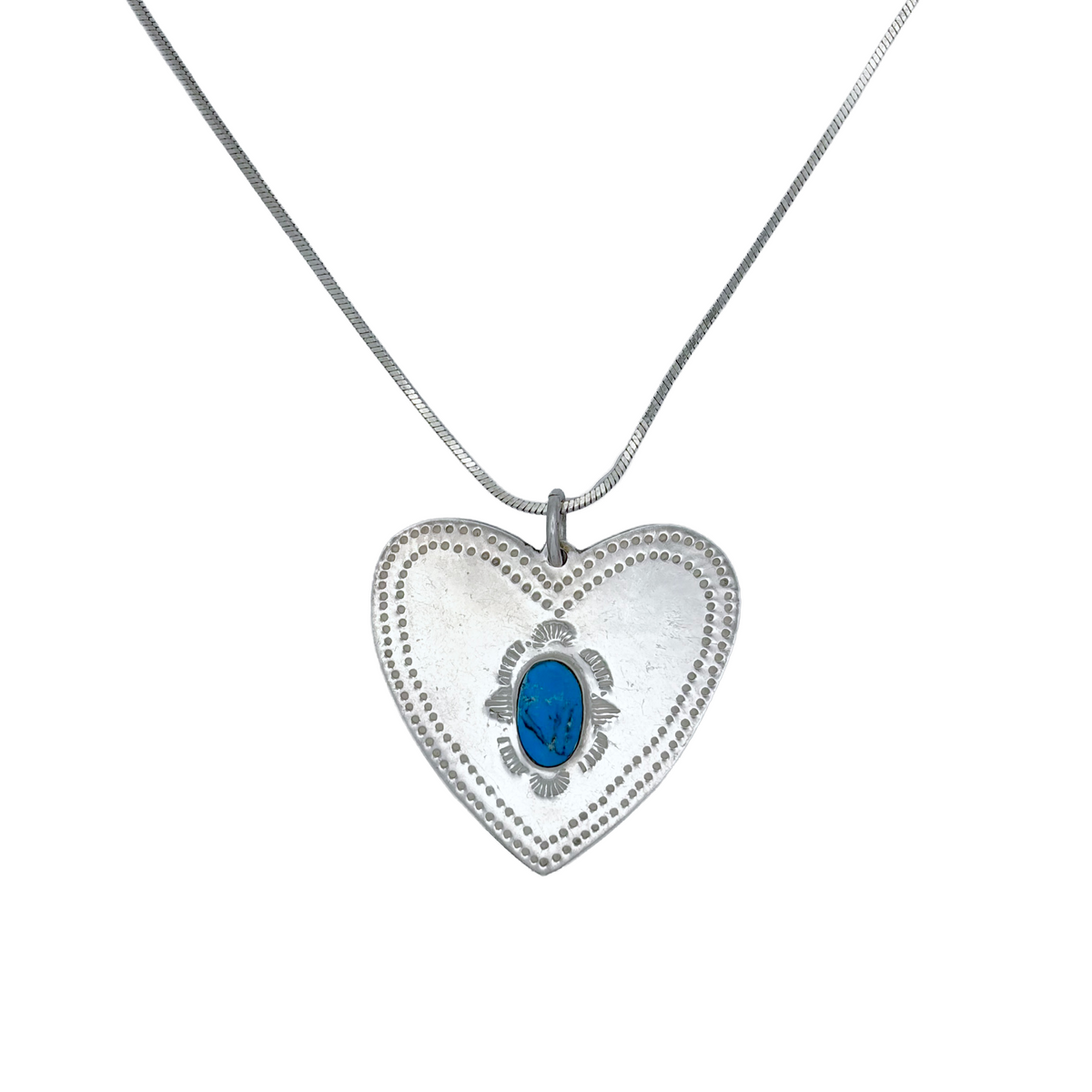 Vintage Sterling Turquoise Heart Statement Necklace