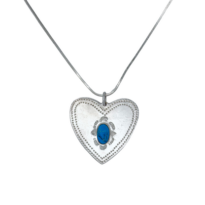 Vintage Sterling Turquoise Heart Statement Necklace