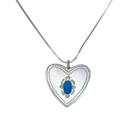 Vintage Sterling Turquoise Heart Statement Necklace