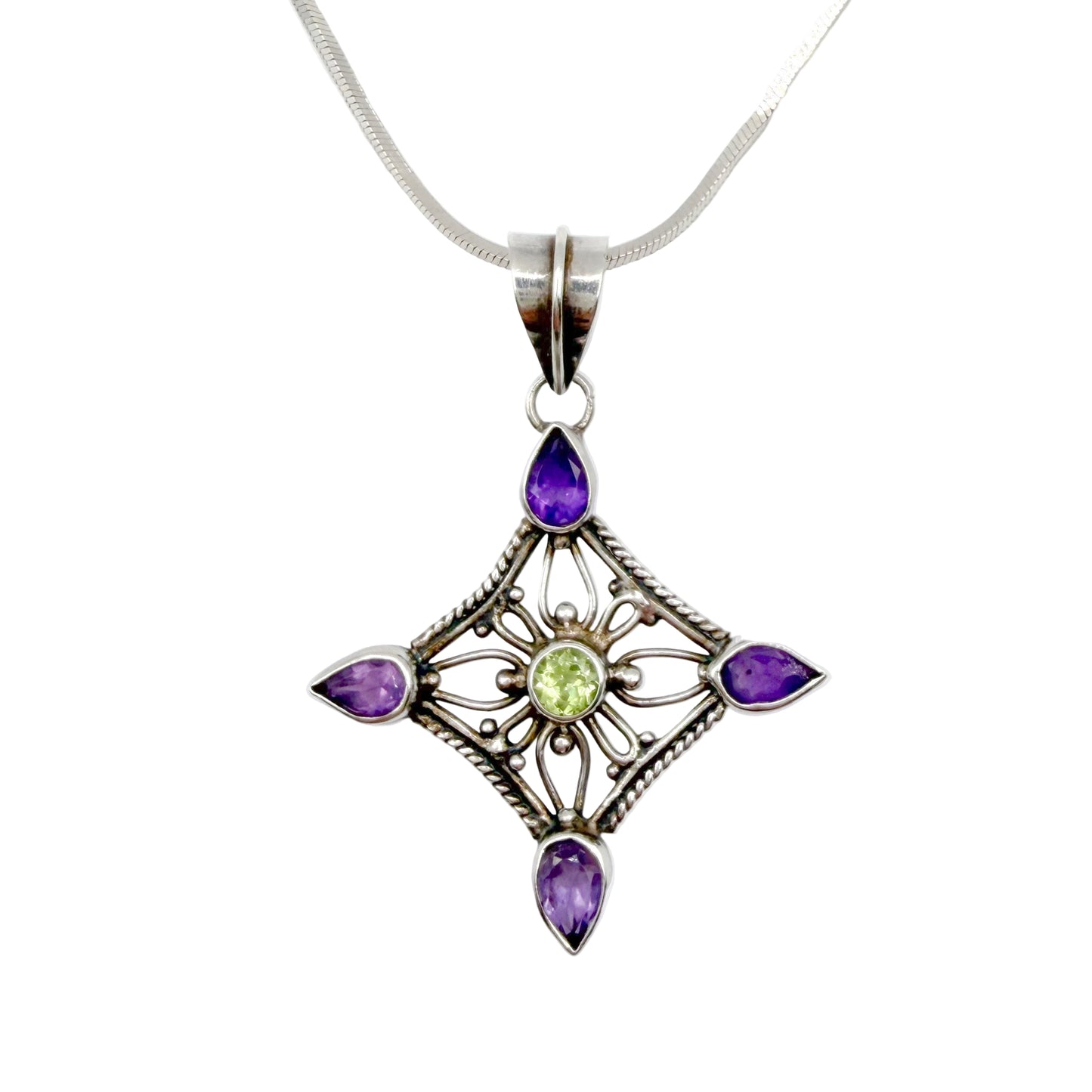 Vintage Sterling Amethyst Peridot Necklace