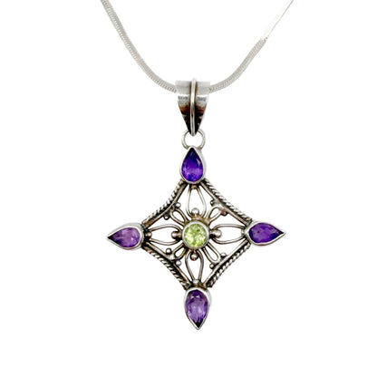 Vintage Sterling Amethyst Peridot Necklace