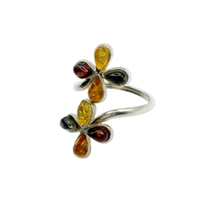 Vintage Sterling Amber Flower Bypass Ring