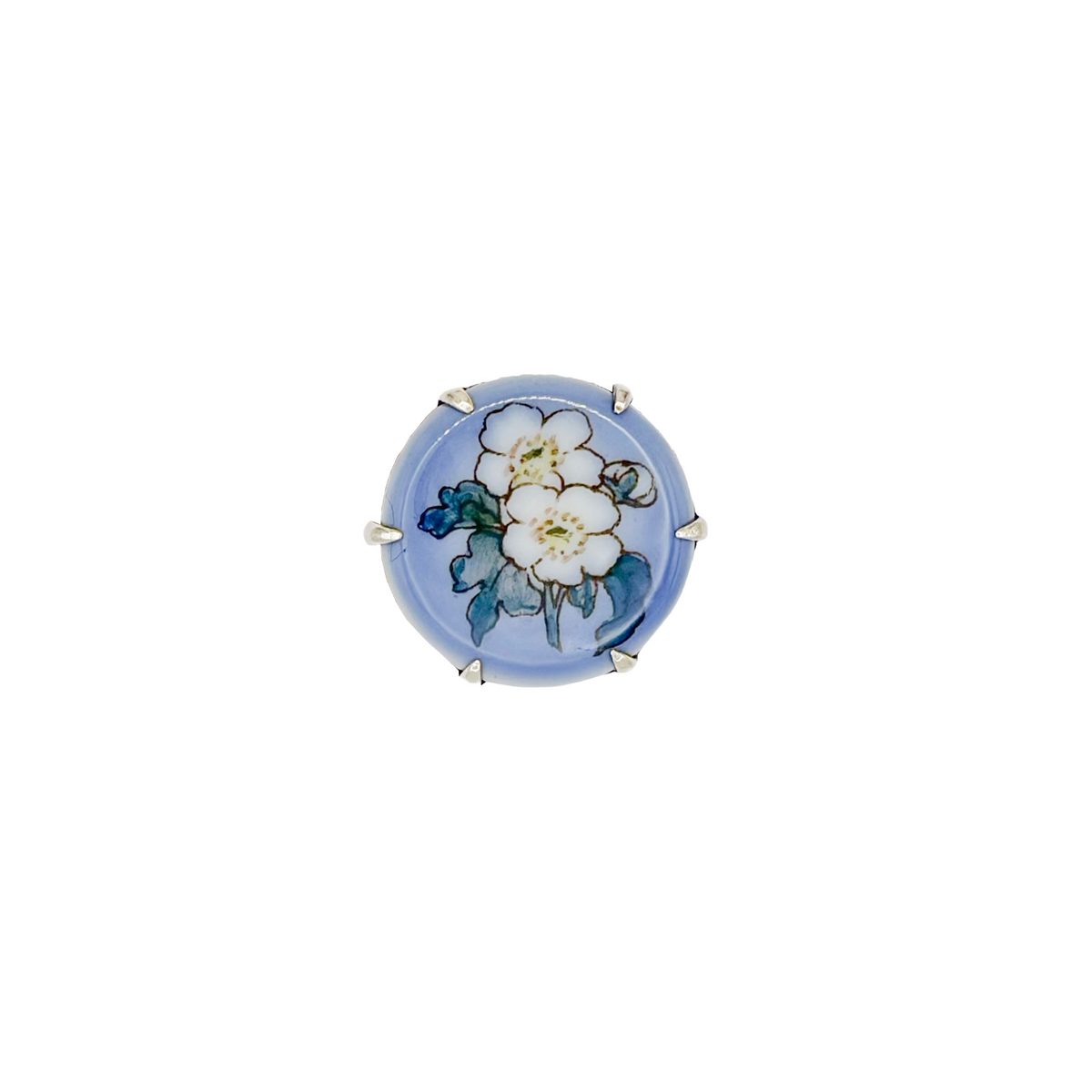 Vintage Sterling Floral Porcelain Ring