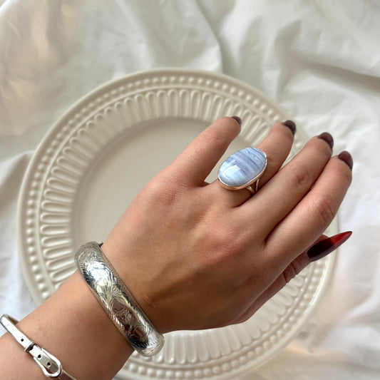 Vintage Sterling Lace Agate Ring