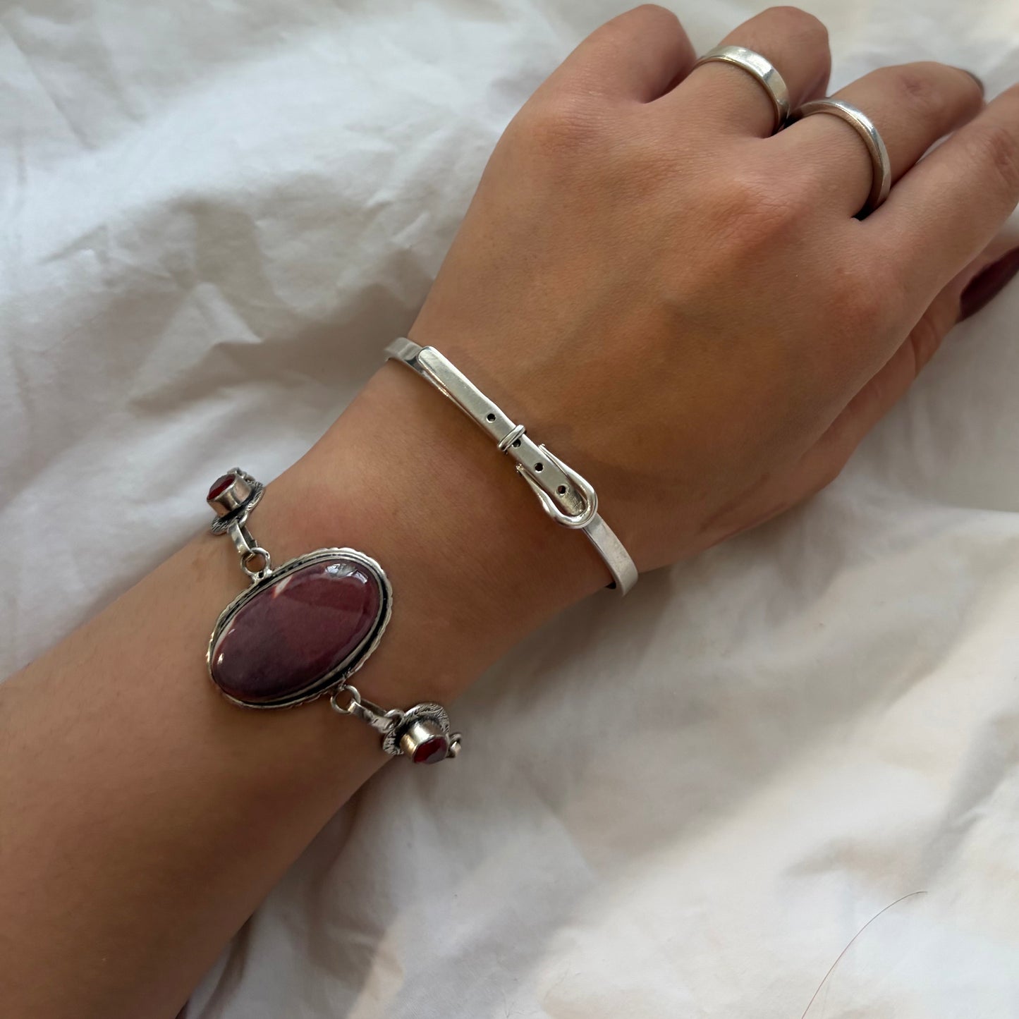 Vintage Silver Plated Cabochon Stone Bracelet