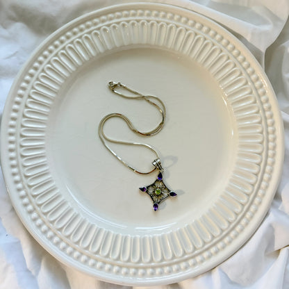Vintage Sterling Amethyst Peridot Necklace