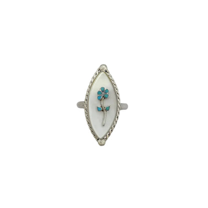 Vintage Sterling Zuni Turquoise Flower Ring