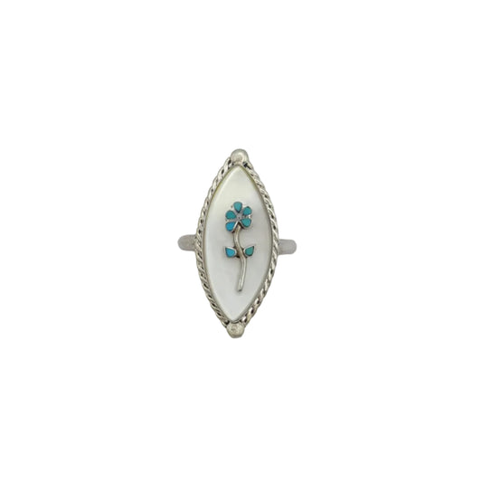 Vintage Sterling Zuni Turquoise Flower Ring