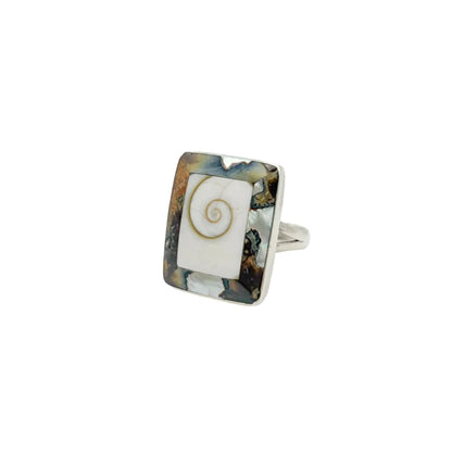 Vintage Sterling Abalone Shiva Shell Ring
