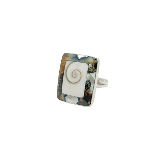 Vintage Sterling Abalone Shiva Shell Ring