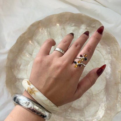 Vintage Sterling Amber Flower Bypass Ring