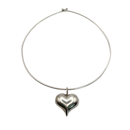 Vintage Sterling Heart Choker Torque Necklace