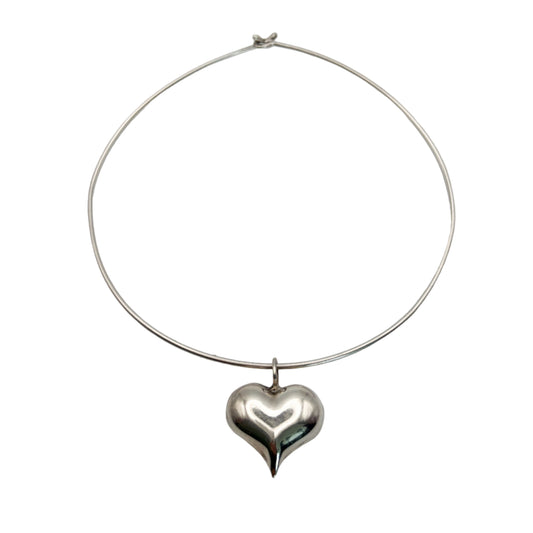 Vintage Sterling Heart Choker Torque Necklace