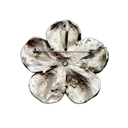 Vintage Enamel Silver Tone Pendant Brooch