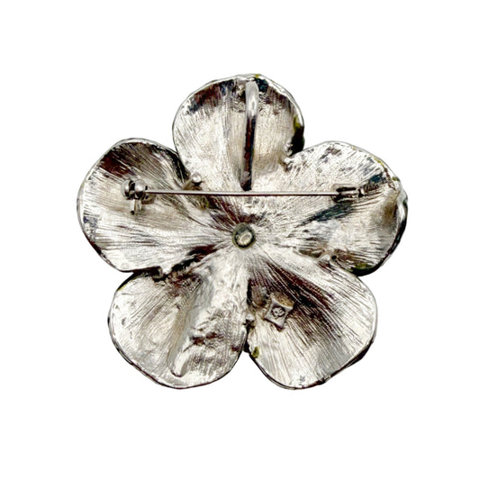 Vintage Enamel Silver Tone Pendant Brooch