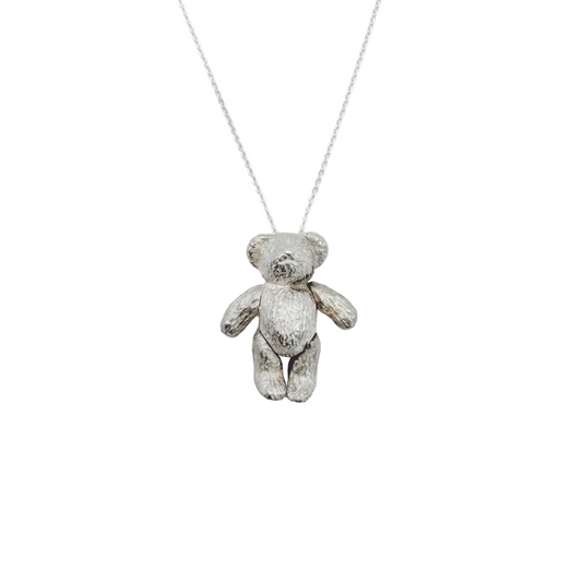 Vintage Sterling Articulated Teddy Bear Necklace