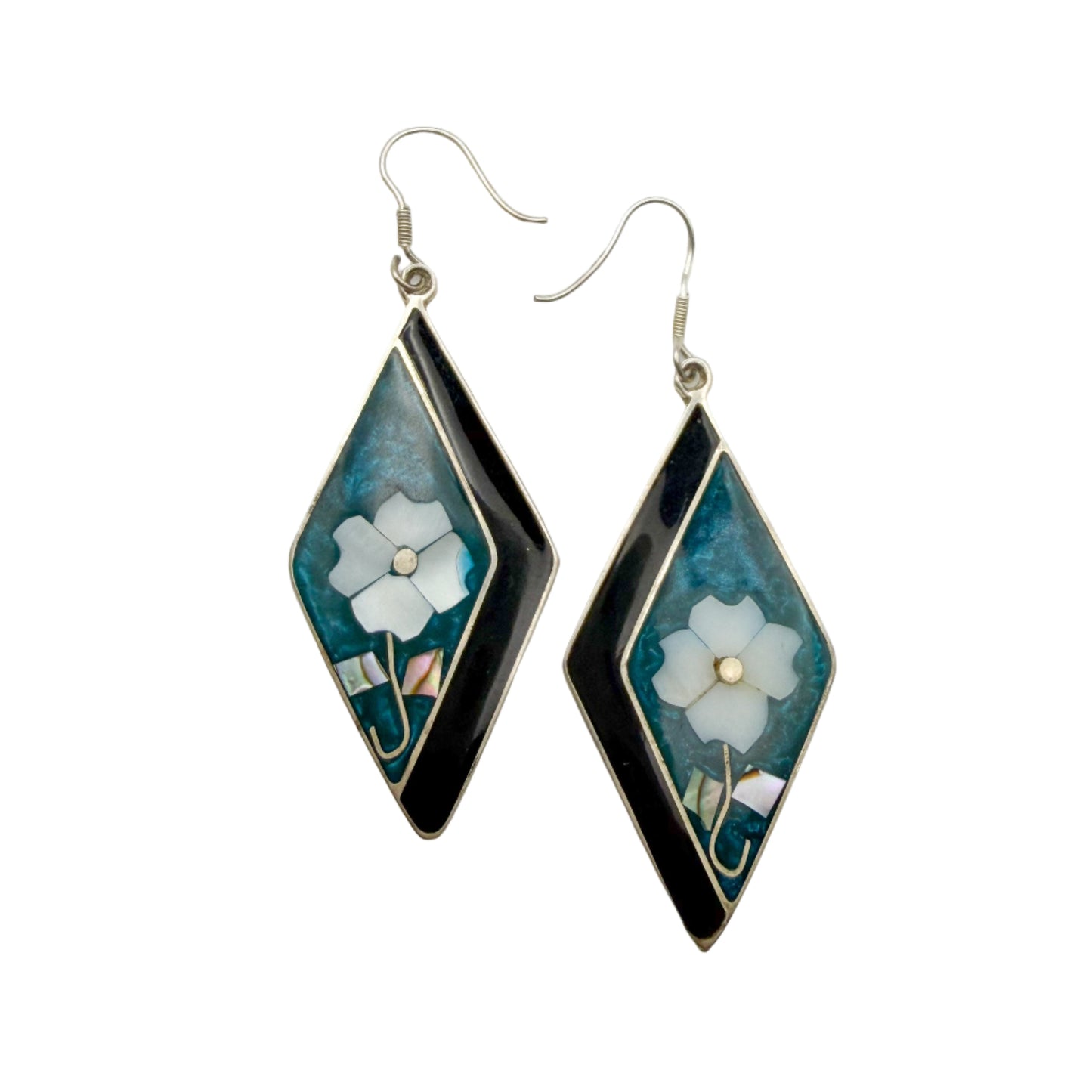 Vintage Alpaca Silver Abalone Earrings