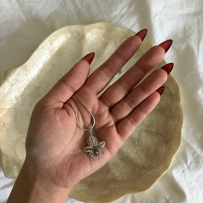 Vintage Sterling Filagree Orchid Flower Necklace