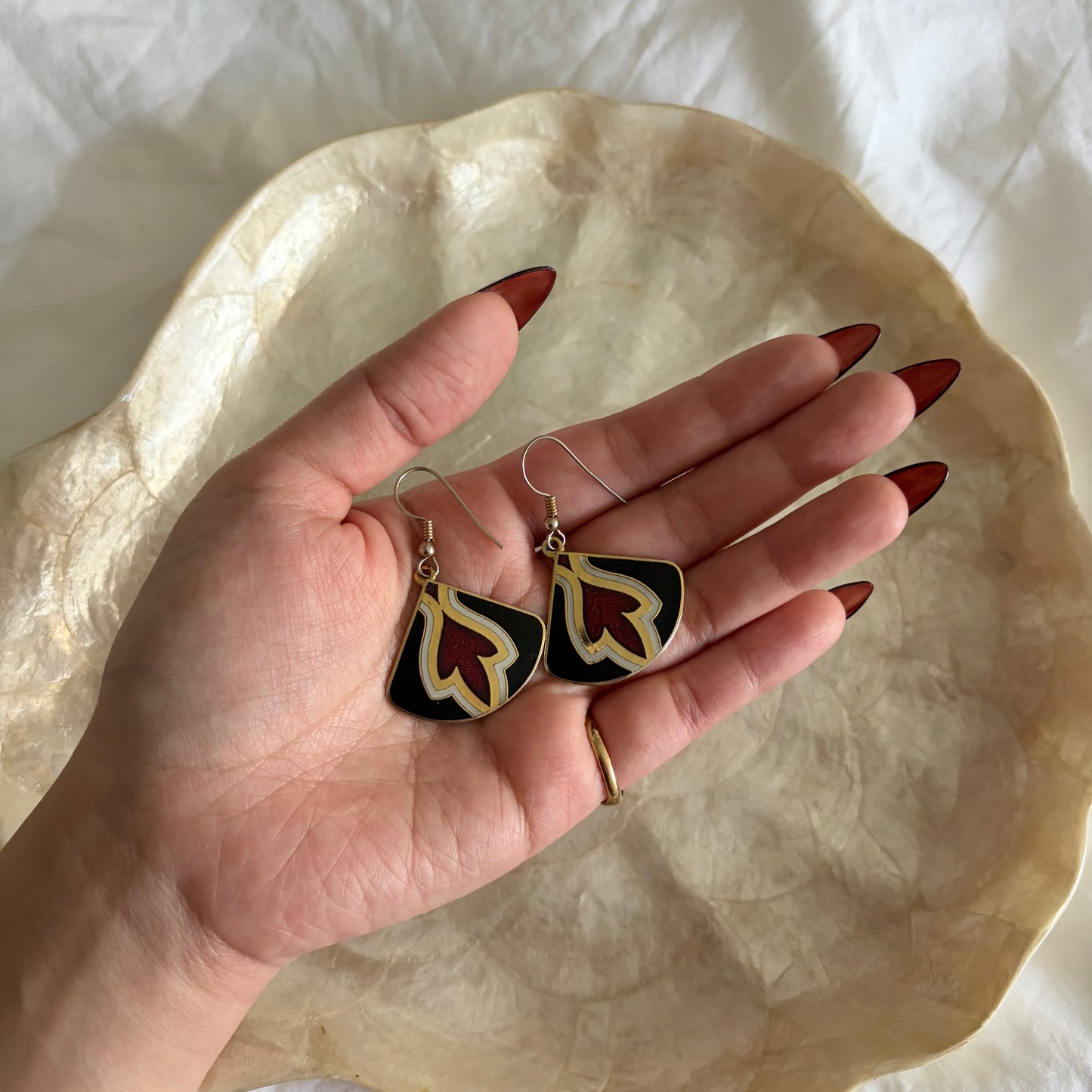 Vintage Gold Tone Cloisonne Earrings