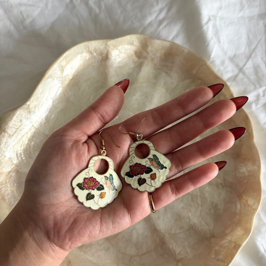 Cloisonne Gold Tone Earrings