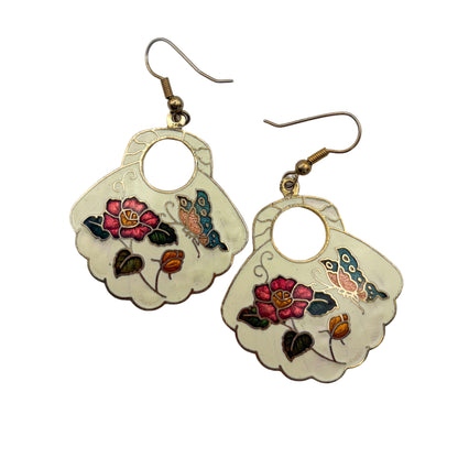 Cloisonne Gold Tone Earrings