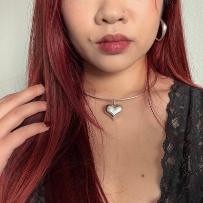 Vintage Sterling Heart Choker Torque Necklace