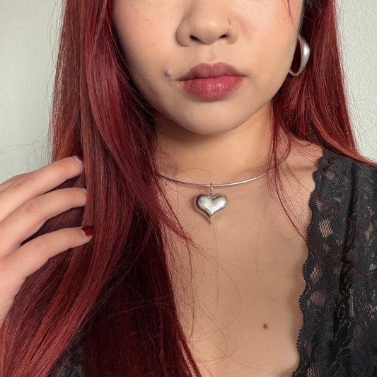 Vintage Sterling Heart Choker Torque Necklace