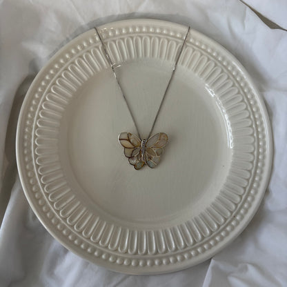 Vintage Sterling MOP Butterfly Necklace