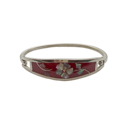 Vintage Sterling Taxco Abalone Inlay Bracelet