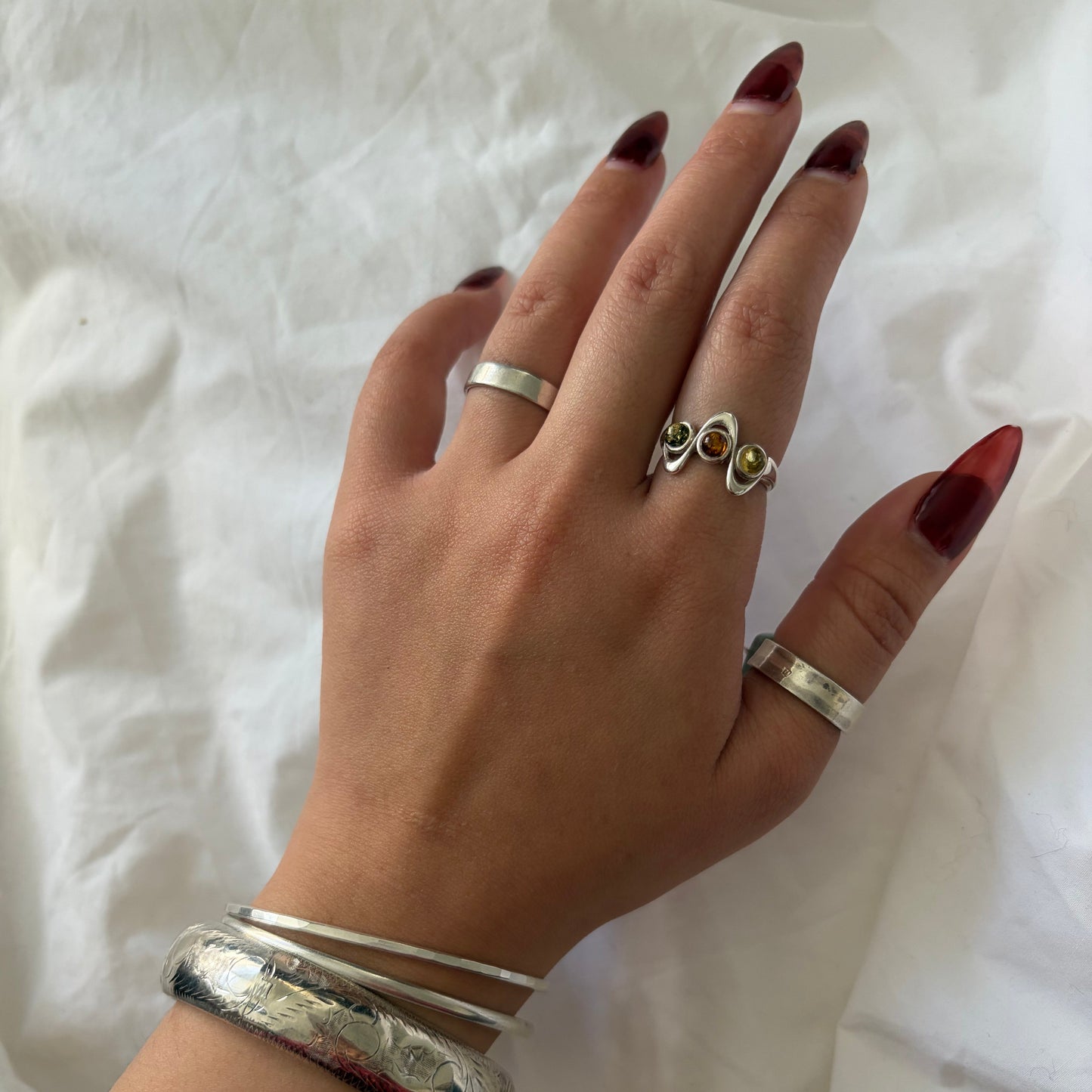 Vintage Sterling Multi Amber Ring