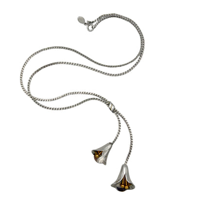 Vintage Avon Silver Tone Calla Lily Lariat Necklace
