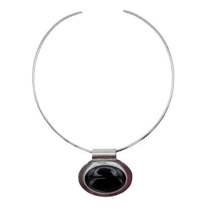 Vintage Sterling Large Black Onyx Torque Necklace
