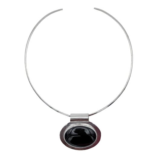 Vintage Sterling Large Black Onyx Torque Necklace