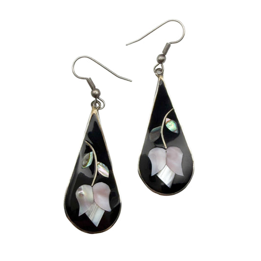 Vintage Alpaca Silver Abalone Earrings
