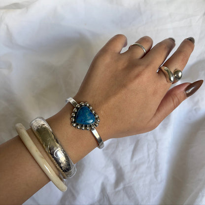 Vintage Sterling Lapis Heart Cuff