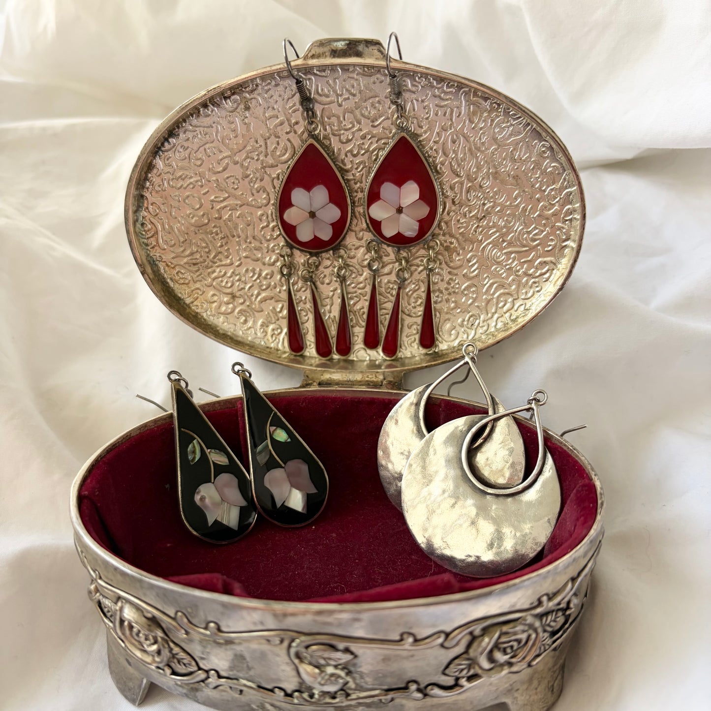 Vintage Alpaca Silver Abalone Earrings